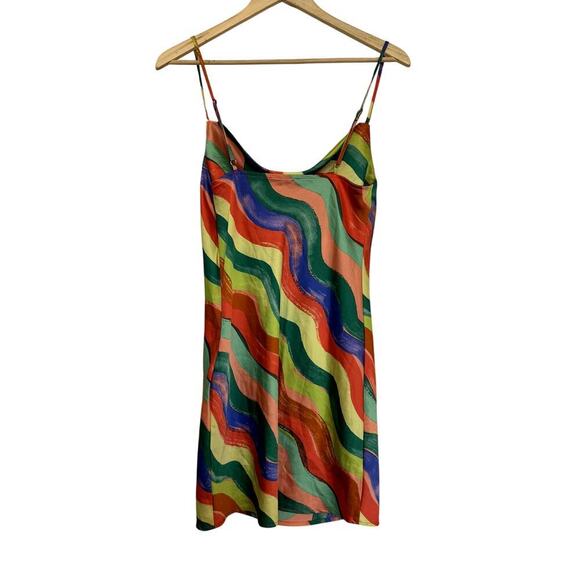 Rainbow Striped Mini Dress Silky Slipdress Women's Size Small - Picture 2 of 4